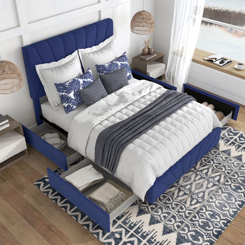 Rhiv Art Deco Upholstered 4-drawer Storage Bed by Furniture of America
