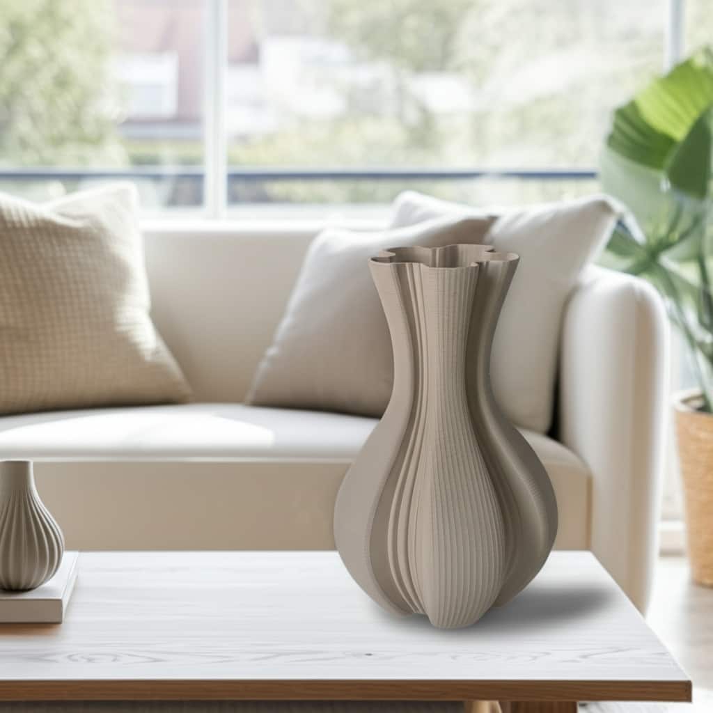 Stoneware Vase Sculptural Curved Fluid Form Artistic Modern