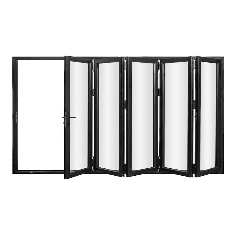 KaMic 144" x 80" 5-Panel Aluminum Patio Folding Door Left to Right Out Swing - Black