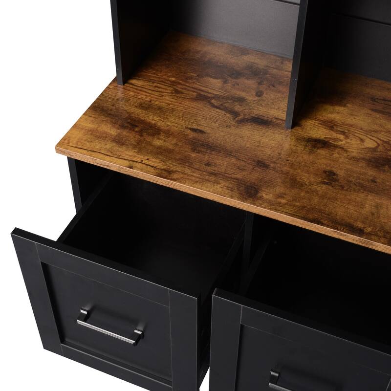 Modern Coat Rack with Storage Bench Entrance Bench with 3 Shelves and Drawers, for Hallway Entryway Living Room