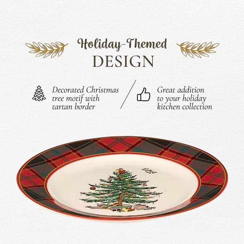 Spode Set of 4 Christmas Tree Tartan Plates