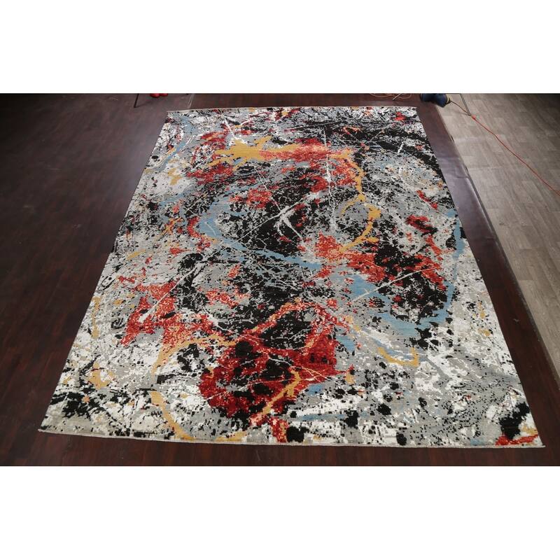 Vegetable Dye Wool/ Silk Oriental Abstract Area Rug Hand-knotted - 12'0" x 15'5"