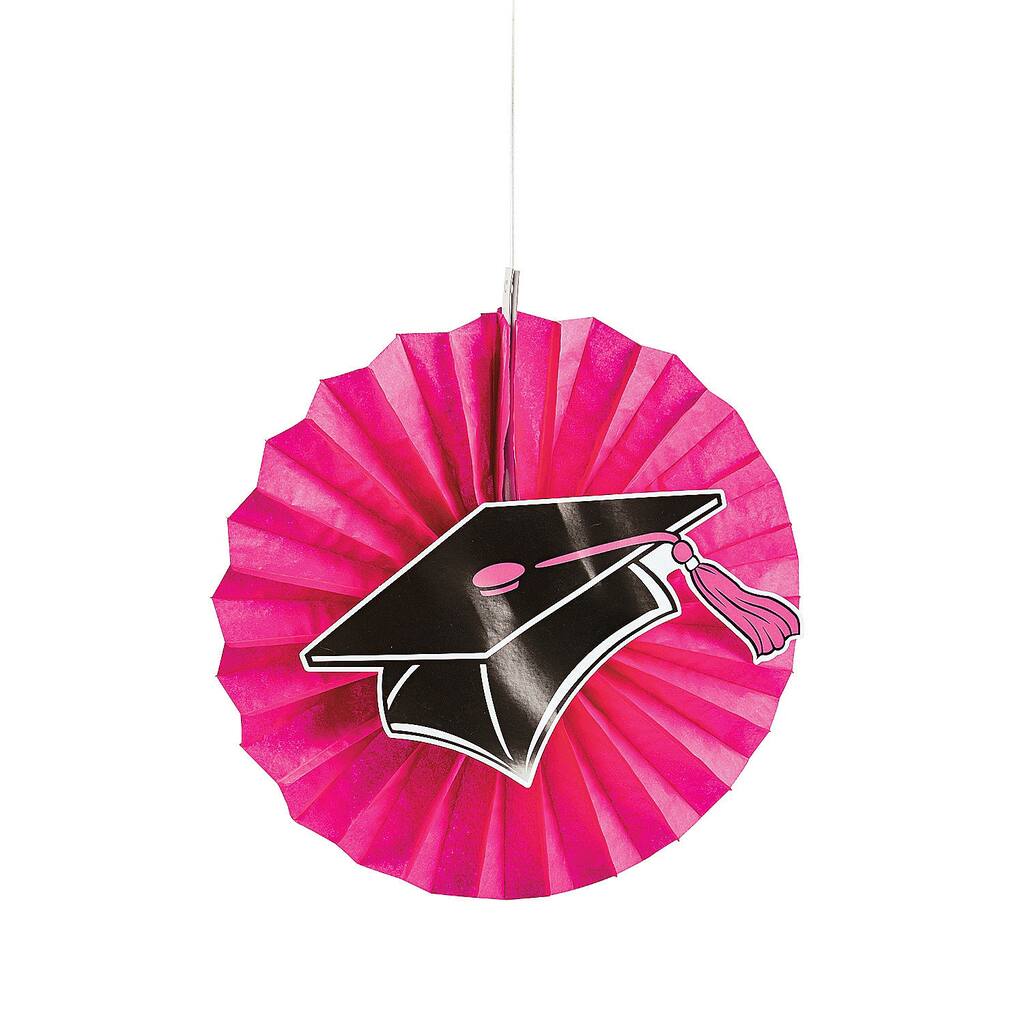 Hot Pink Graduation Hanging Fans With Icons, Less Than Perfect