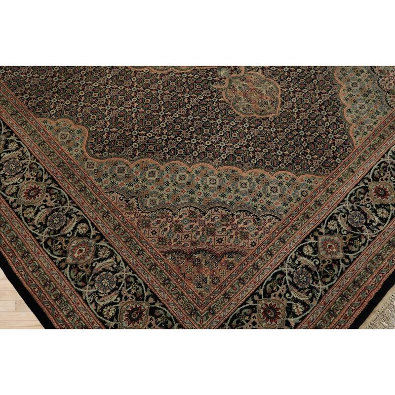 6x9 Hand Knotted Wool & Silk Black 300 KPSI Mahi Taabriz Vintage Rug - 6' x 9'