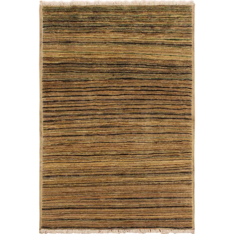 Boho Earthline Gabbeh Hand Knotted Wool Area Rug - 2'9'' x 4'10'' - Beige/Green/Black/Brown