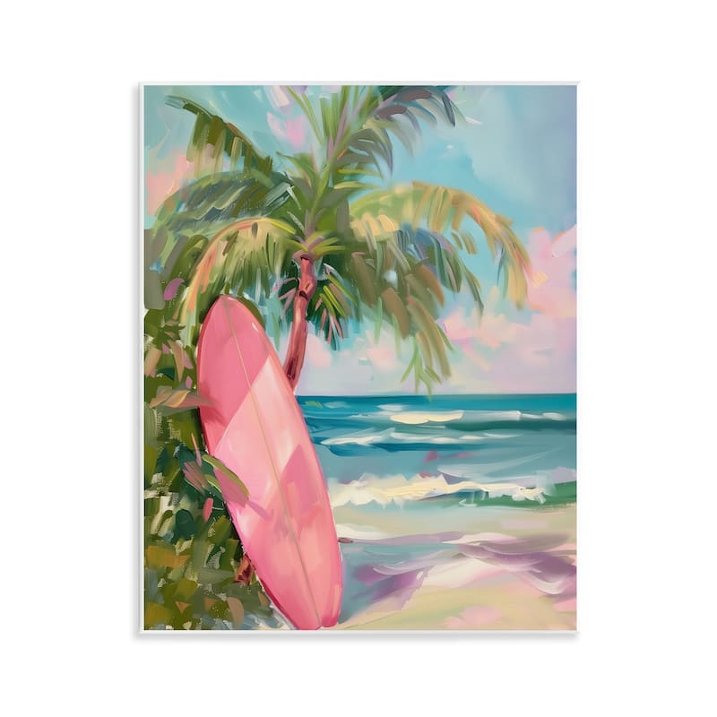 Stupell Pink Surfboard on Beach Wall Plaque Art Design By Arlington Prints - 11 x 14