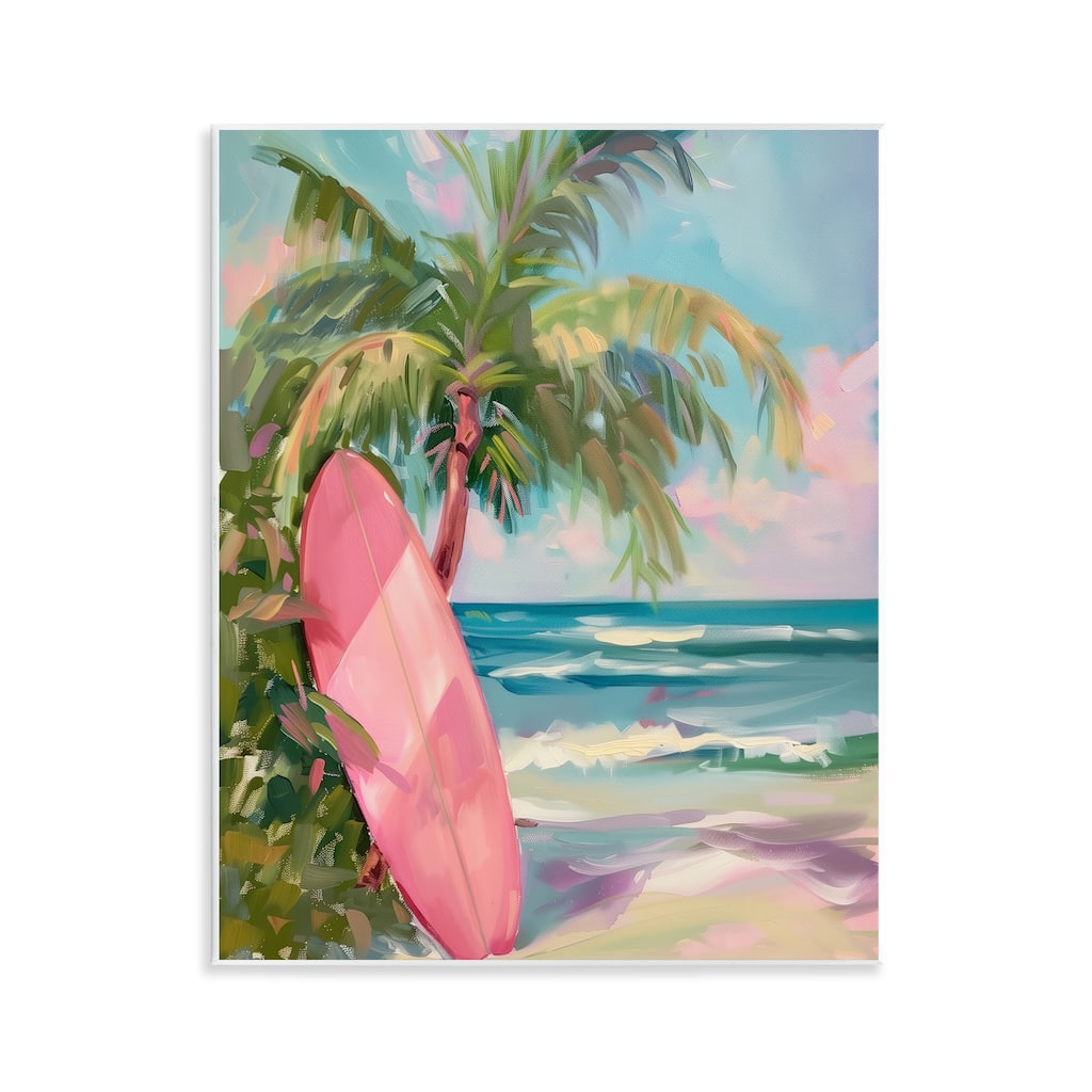 Stupell Pink Surfboard on Beach Wall Plaque Art Design By Arlington Prints