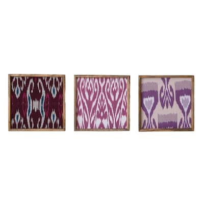 Wood Framed Ikat Fabric Wall Décor