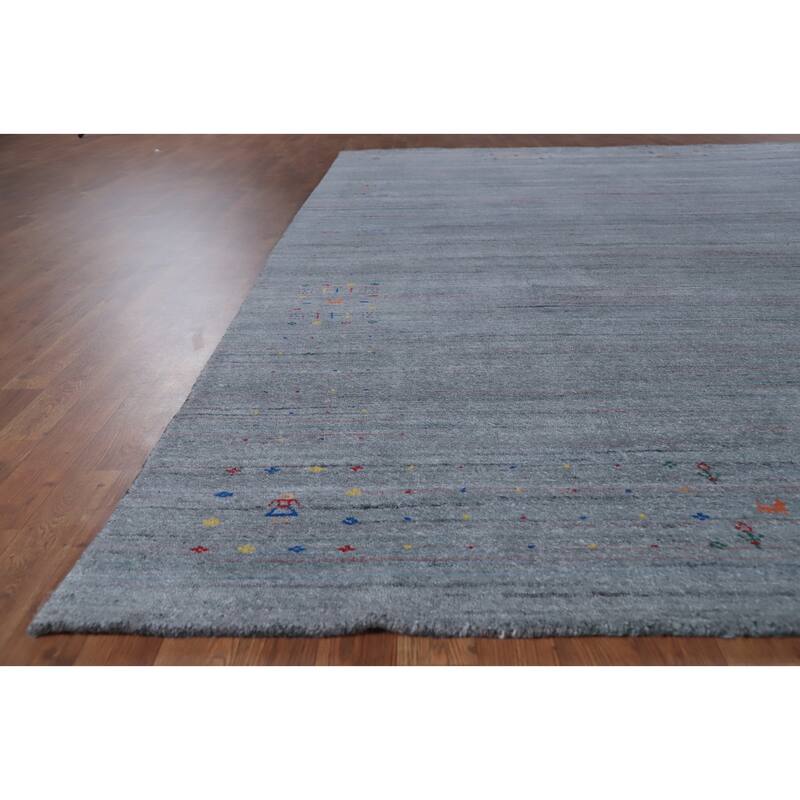 Hand Knotted Oriental 100% Wool Carpet Tribal Animal Pictorial Navy Blue & Blues Gabbeh Area Rug - 12' 0'' X 8' 11''