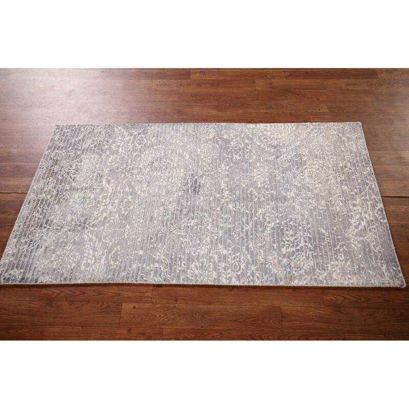 All-Over Striped Abstract Modern Accent Rug Hand-Knotted Wool Carpet - 2'8" x 5'0"