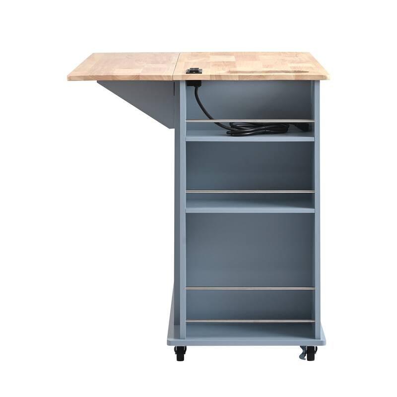 Multifunctional Kitchen Cart with Power Outlet, Open Storage and Wine Rack - 40" x 30"