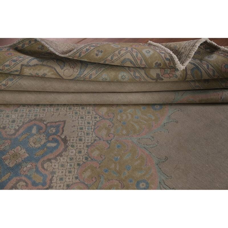 Hand Knotted Oriental 100% Wool Carpet Traditional Medallion Beige & Ivories Tabriz Area Rug - 12' 8'' X 9' 6''