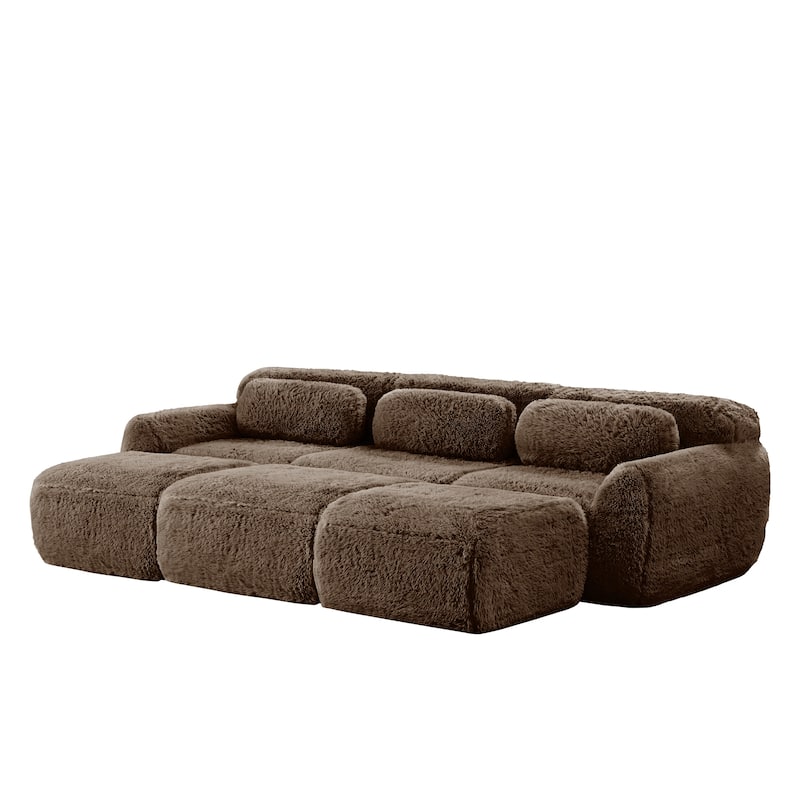 Anmytek 3-Seater Modular Sectional Sofa Soft Plush Fabric Movable Ottoman Non-Slip Base No Assembly