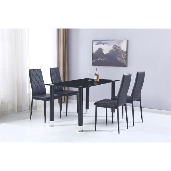Titanic Furniture Mika Black Tempered Glass Top Table with Black Legs ...