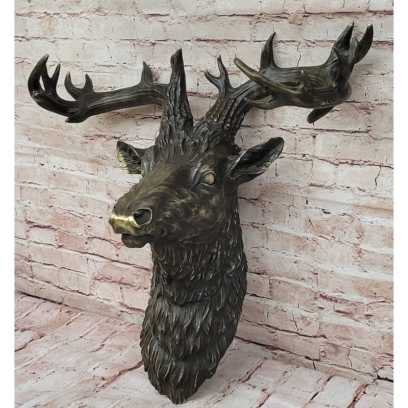 Hanging Wall Art Mounted Elk Deer Bust Head Stag Antlers Buck Bronze Sculpture