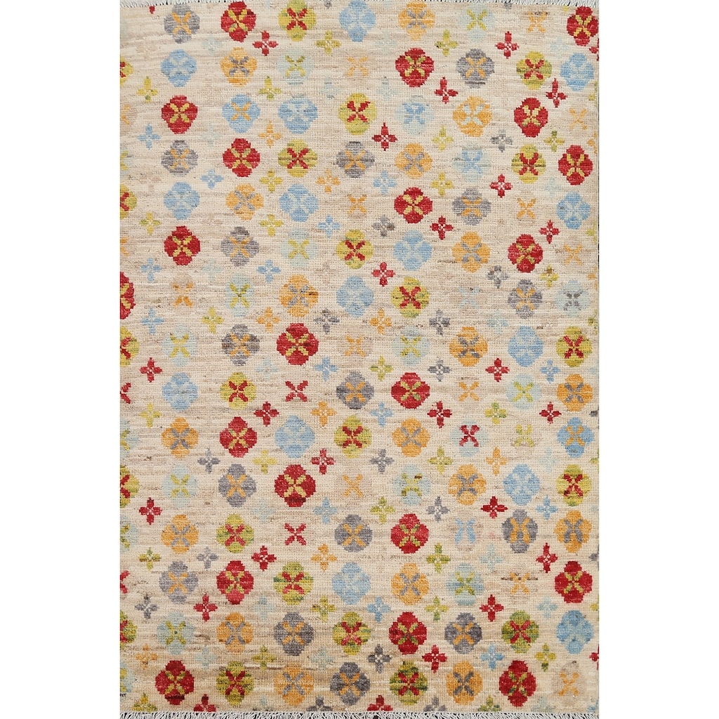 Vegetable Dye Gabbeh Kashkoli Wool Area Rug Hand-knotted Foyer Carpet - 3'2" x 4'10"