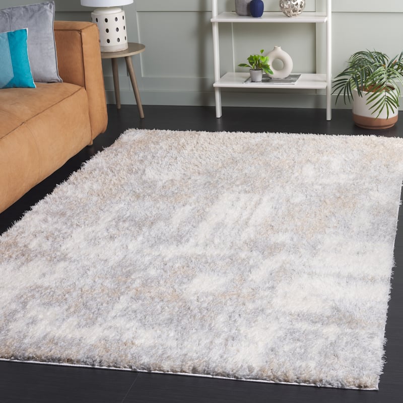 SAFAVIEH Lindsay Shag Marcelina Modern Abstract 2-inch Thick Rug - 5'3" x 7'6" - Grey/Ivory Beige