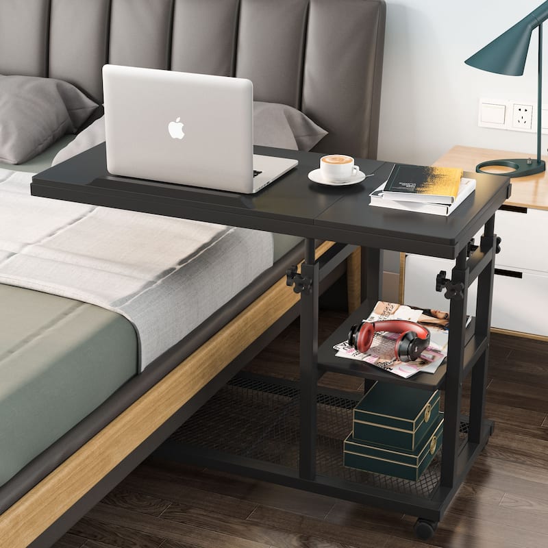 Height Adjustable C Table with Wheels, Laptop Table for Sofa Couch Bedside