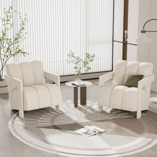 slide 2 of 18, Modern Minimalist Leisure Armchair with L-Shaped Armrests by Harper&Bright Designs Setof2&White