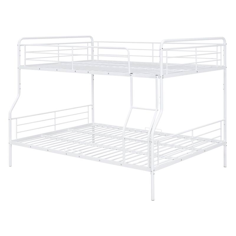 White Full XL Over Queen Convertible Bunk Bed w/ Ladder&Guardrails