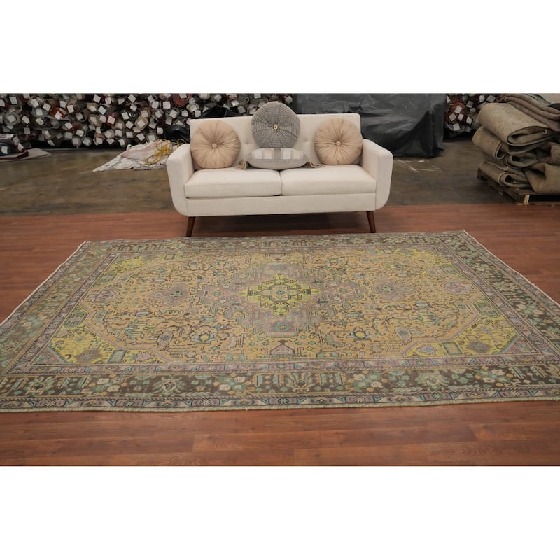 Hand Knotted Oriental 100% Wool Carpet Traditional Floral Oranges & Rust Tabriz Area Rug - 9' 9'' X 6' 5''