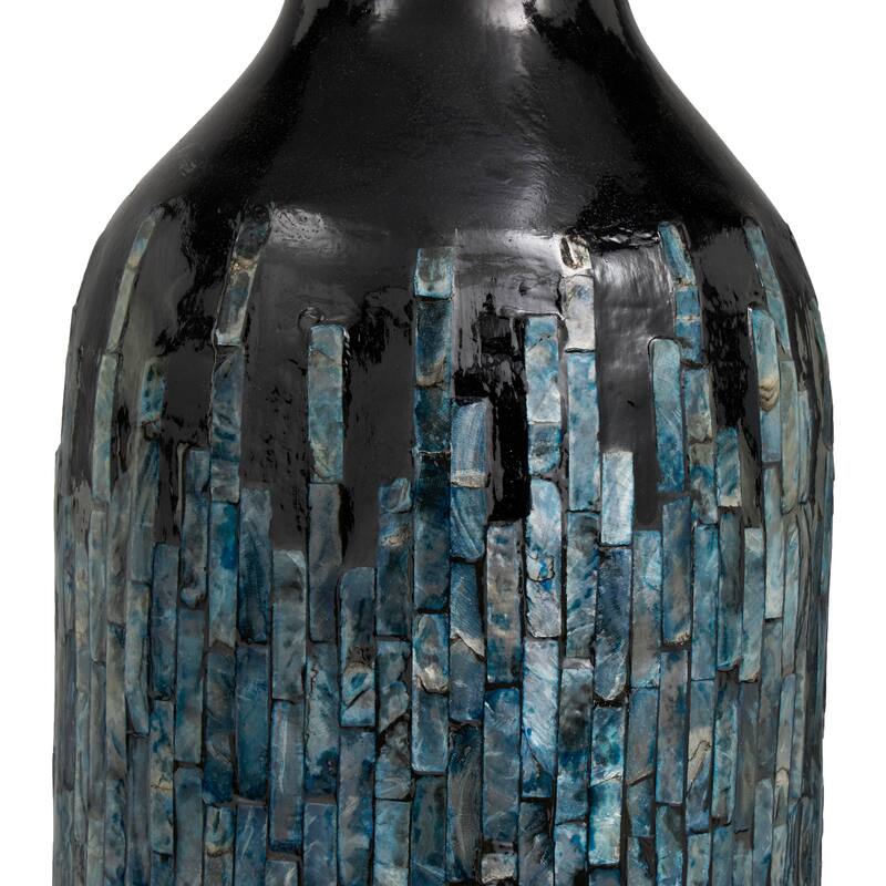 Black Capiz Shell Handmade Decorative Vase with Blue Ombre Design - 8"W, 20"H