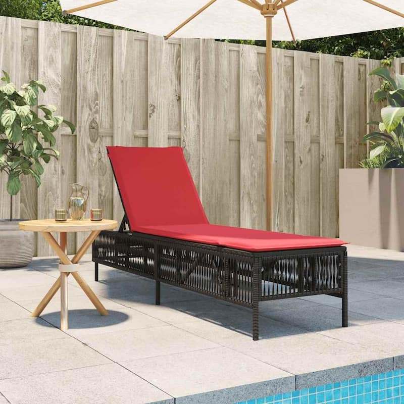 vidaXL Sun Lounger with Cushion Chaise Lounge Poly Rattan Brown/Gray/Black
