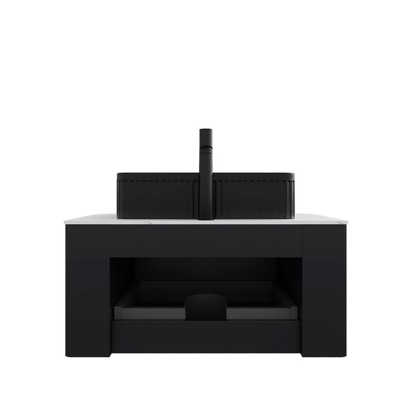 Wall-Mounted Floating Bathroom Vanity with Sink - Black