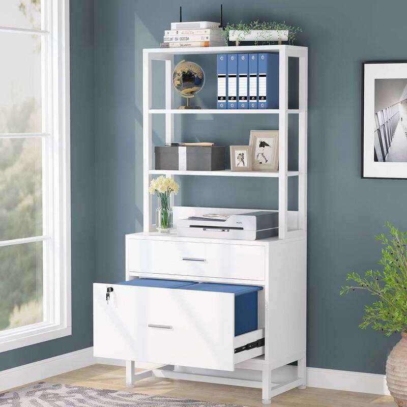 Particle Board Metal Lockable Filing Cabinet with Bookshelves