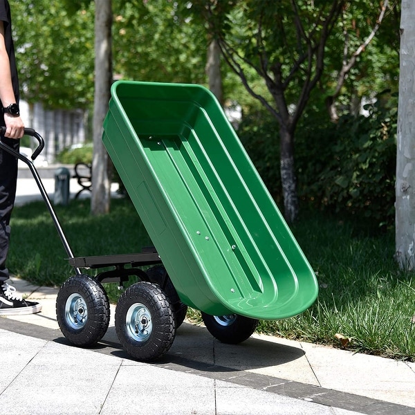 Green Folding Wagon Poly Garden Dump Cart, 300Pound Capacity Bed