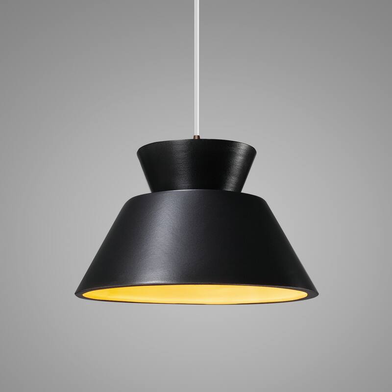 Carbon Loft Chizukeki Trapezoid 1-light Dark Bronze Pendant with Matte Black and Champagne Gold Shade, White Cord