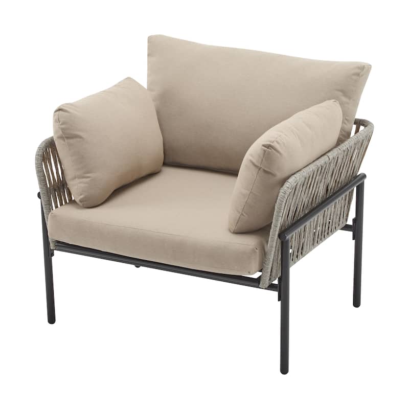 Christopher Knight Home - PureNest 36" Beige and Light Wood-Tone Rope Iron Lounge Chair with Cushions