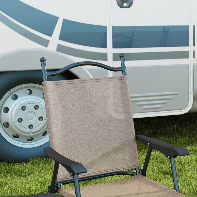 Outdoor Folding Chairs, Camping Chairs with Armrests & Breathable Mesh Fabric Seat, Set of 4