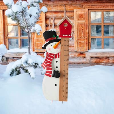 Glitzhome 40"H Snowman Snow Gauge Yard Stake Wall Decor