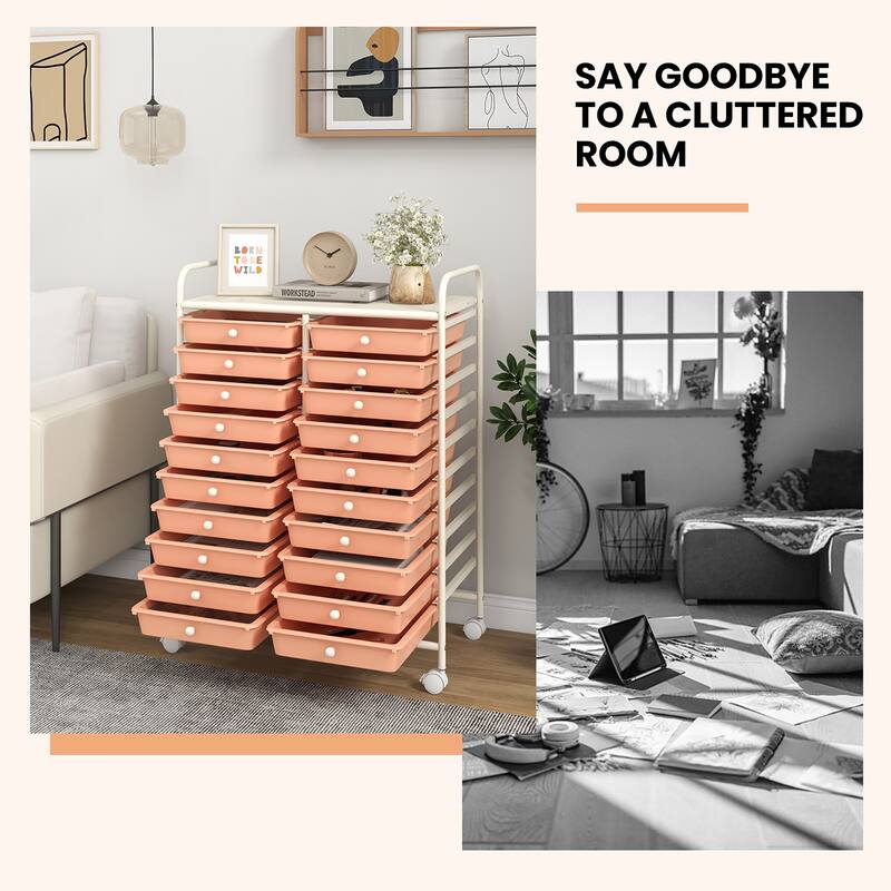 Gymax 20 Drawers Rolling Storage Cart Art Craft Organizer on Wheels