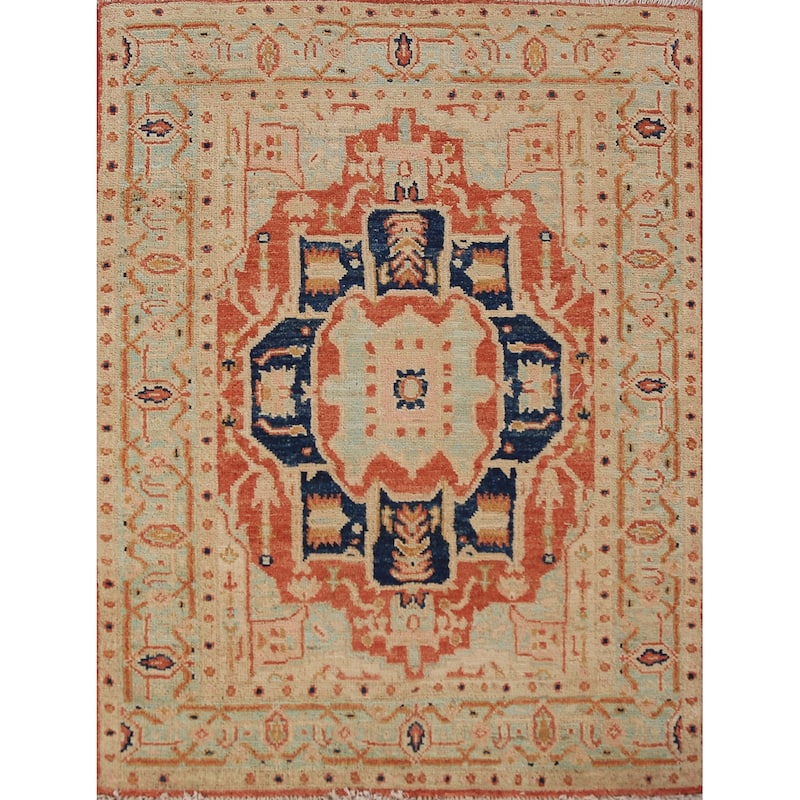 Vegetable Dye Heriz Serapi Rug Hand-Knotted Wool Carpet - 3'0"x 3'10"