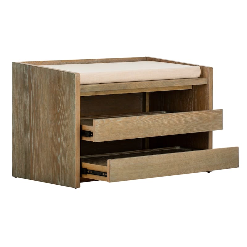 SAFAVIEH Roseanna Shoe Storage Bench Oak / Beige - 34" W x 18" D x 21" H - 34Wx18Dx21H