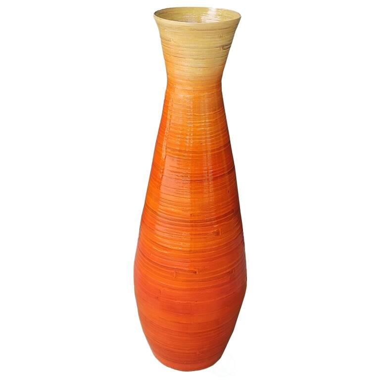 Uniquewise Classic Bamboo Floor Vase Handmade, For Dining, Living Room, Entryway, Fill Up With Dried Branches Or Flowers - Small - Orange