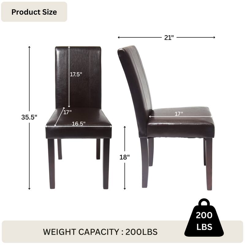 Roundhill Furniture Urban-Style Solid Wood Leatherette Small Padded Parson Chairs (Set of 2)