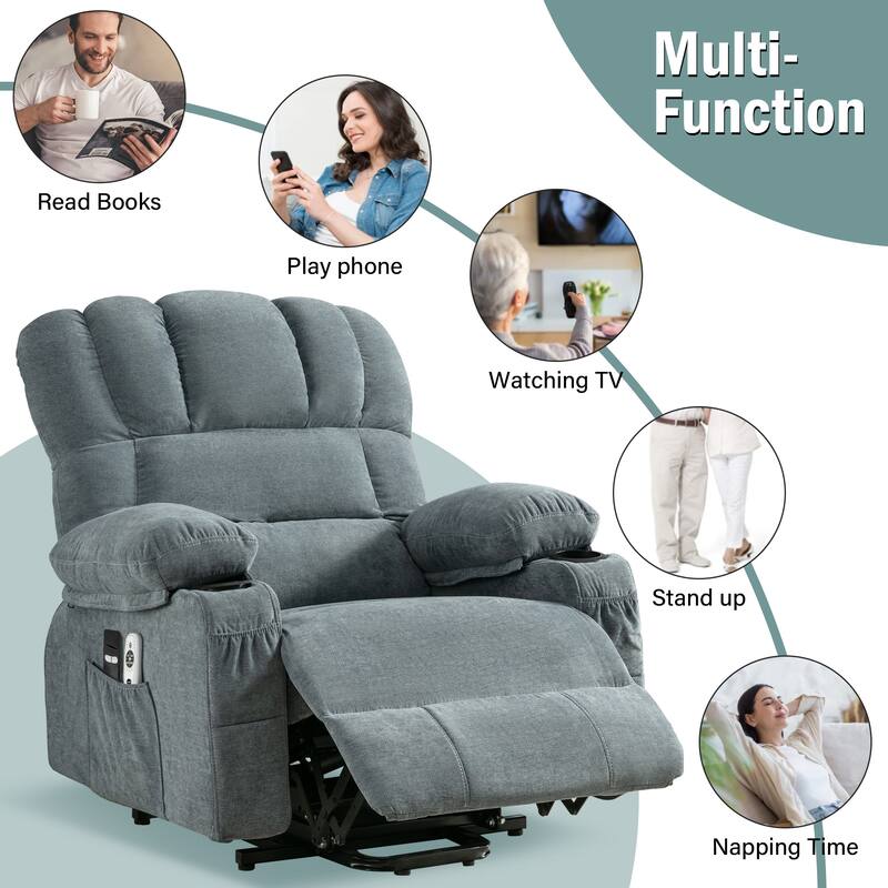 Power Lift Recliner Chair for Elderly with Vibration Massage and Heat, Living Room Single Electric Sofa with USB & Cup Holder