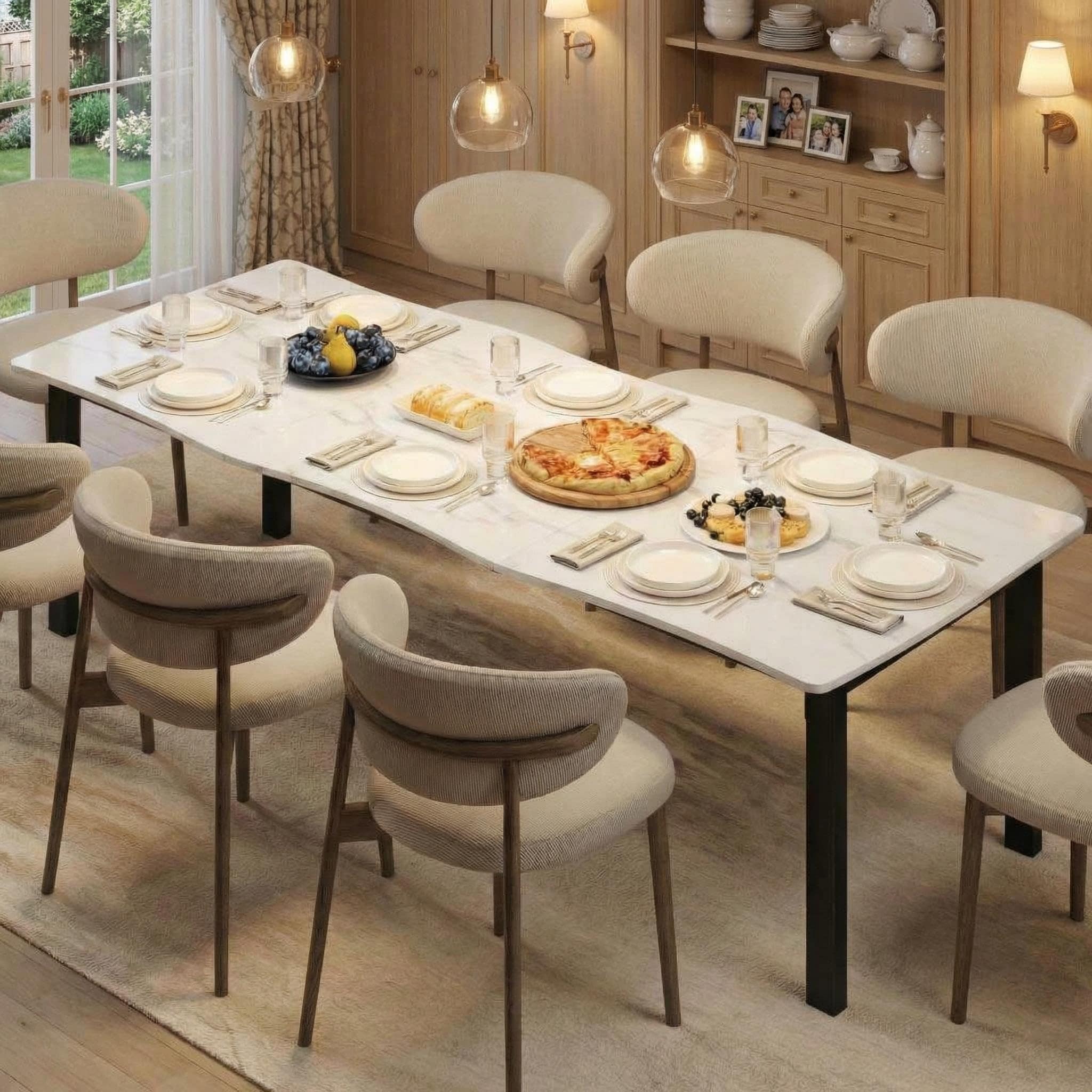 70.9" Dining Table for 6-8, Rustic Rectangular Kitchen Table with MDF Top & Metal Frame