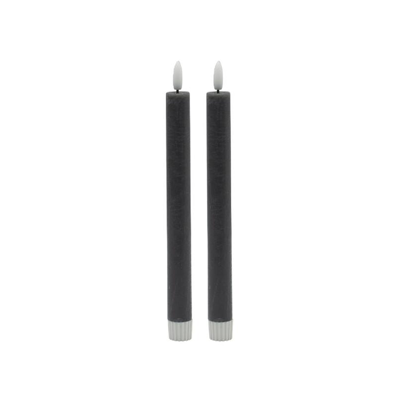 Medium 3D Flame LED Taper Candles - 8.5" - Gray - Set of 2
