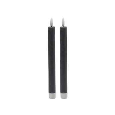 Medium 3D Flame LED Taper Candles - 8.5" - Gray - Set of 2