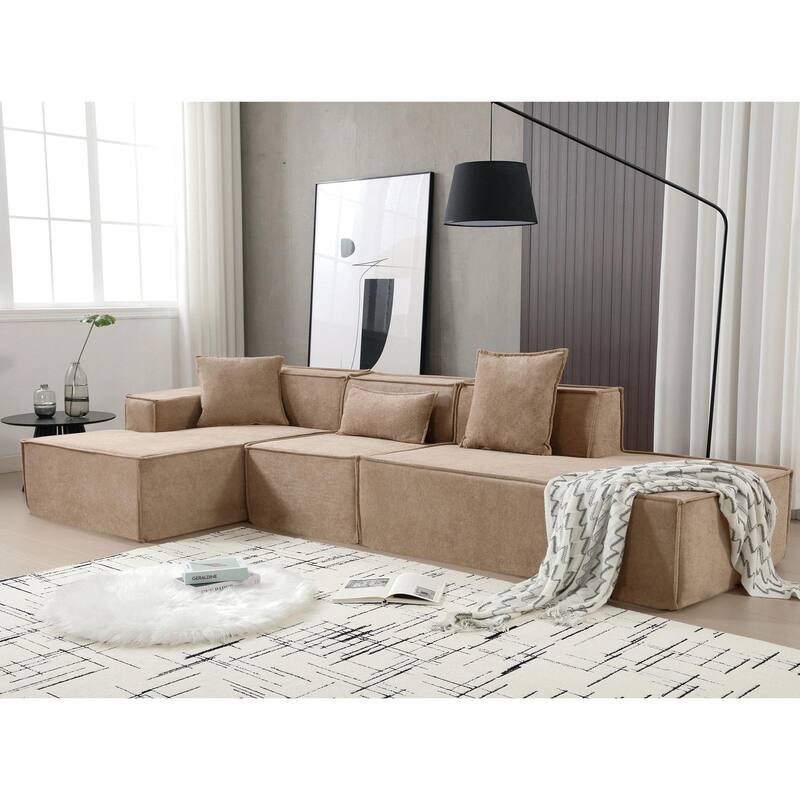 Modern Modular Combination Sofa Set - L-Shaped Italian Minimalist Tofu Block Sofa in Terrycloth Fabric, Left-Hand Facing