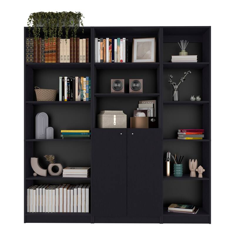 Tolleson 3-Piece Living Room Set with Sutton 4-Shelf Bookcase, Sutton Slim Bookcase and Sutton 2-Door Bookcase, Black