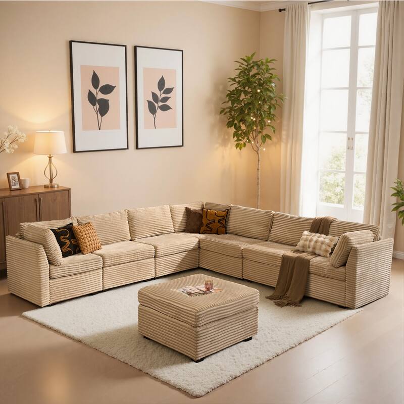 OVIOS Modern Minimalist L-Shaped Sofa​ - PlushBeige