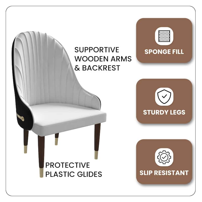 Elara Dining Chair Upholstered in Leather with Ripple Back Design Set of 2