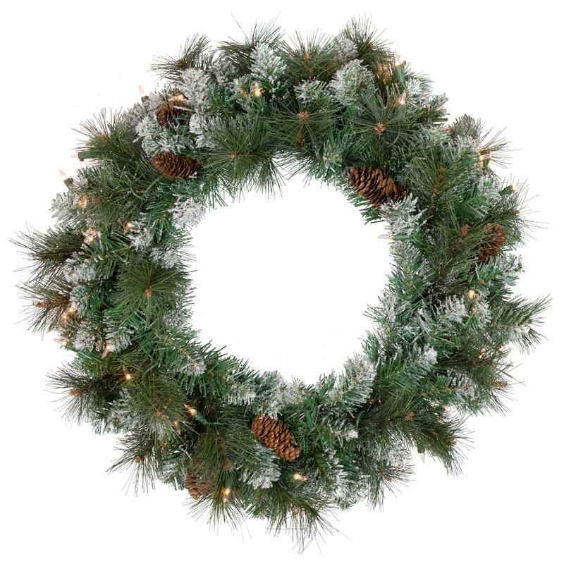 Snow Valley Pine Artificial Christmas Wreath, 24-Inch, Clear Lights