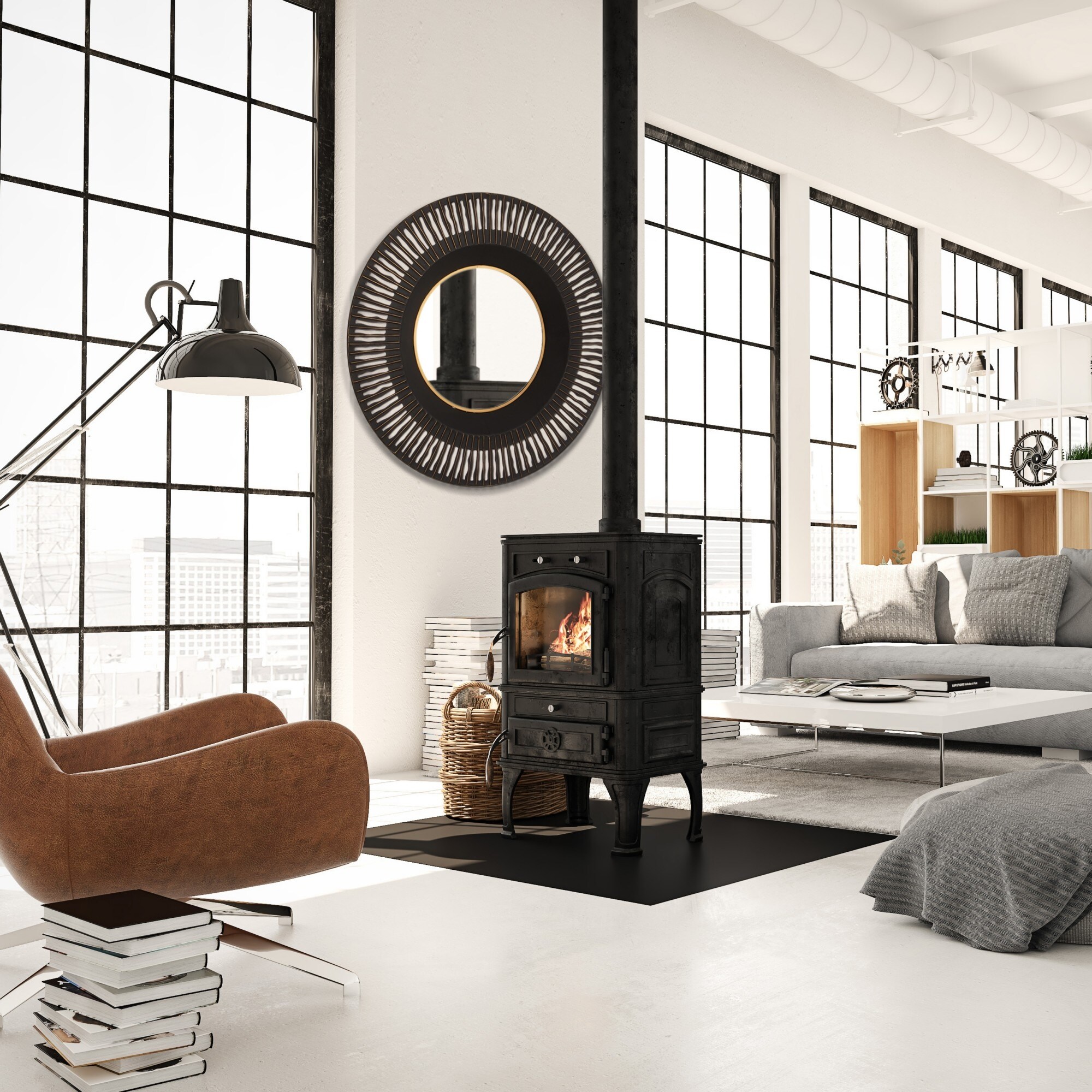 Shop Glitzhome 35 D Vintage Industral Metal Round Wall Mirror