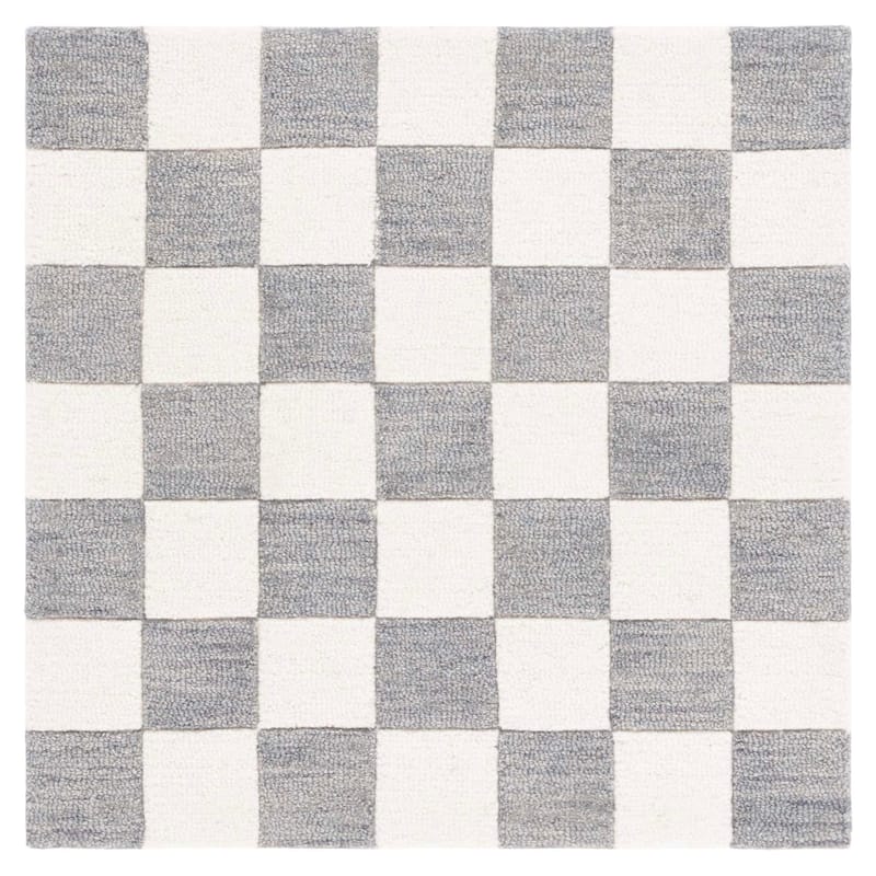 SAFAVIEH Handmade Martha Stewart Collection Berthild Checkered Wool Rug - 6' Square - Grey/Ivory - Square